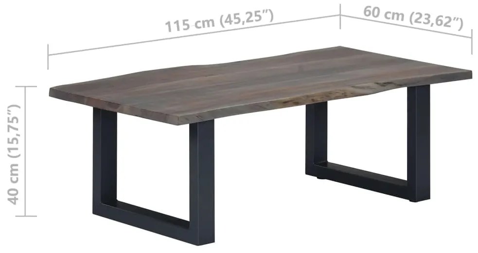 vidaXL Τραπεζάκι Σαλονιού Live Edge Γκρι 115x60x40 εκ. Ξύλο Ακακίας