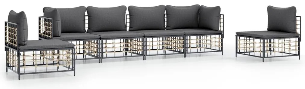 vidaXL Σαλόνι Κήπου Σετ 6 Τεμαχίων Ανθρακί Συνθετικό Ρατάν & Μαξιλάρια