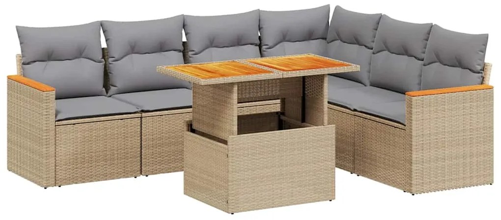 vidaXL Σαλόνι Κήπου Σετ 7 τεμ. Μπεζ Συνθετικό Ρατάν με Μαξιλάρια