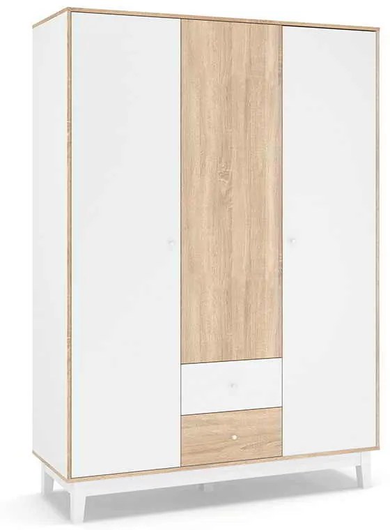 Ντουλάπα Awell pakoworld τρίφυλλη sonoma-λευκό 153,5x54,5x216εκ
