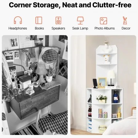VEVOR 64&quot; Corner Storage Cabinet with Charging Station Adjustable Shelves White