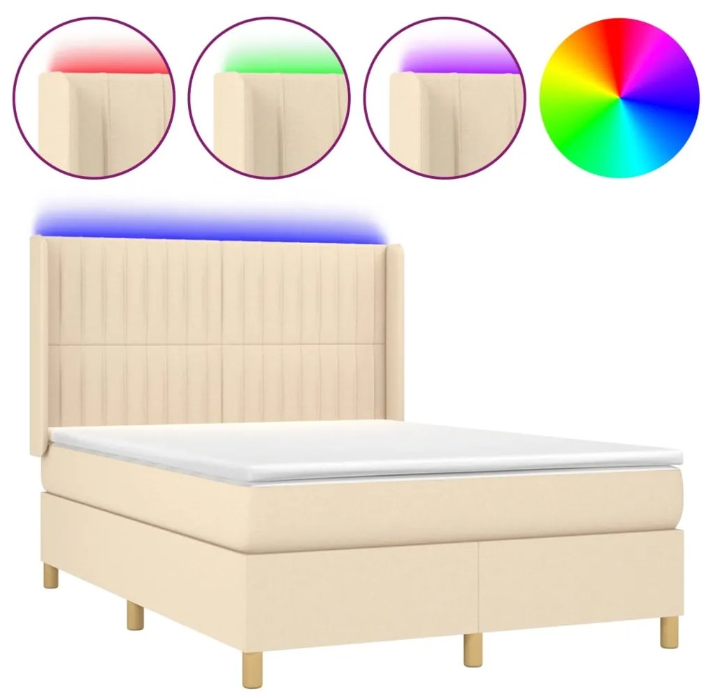 ΚΡΕΒΑΤΙ BOXSPRING ΜΕ ΣΤΡΩΜΑ &amp; LED ΚΡΕΜ 140X200 ΕΚ. ΥΦΑΣΜΑΤΙΝΟ 3139042