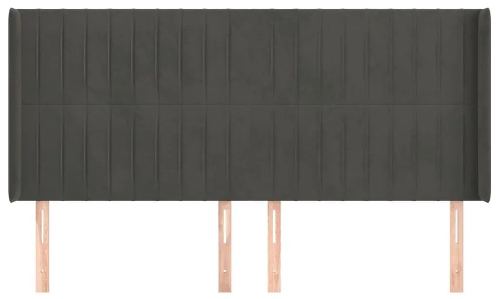 Κεφαλάρι με Πτερύγια Σκούρο Γκρι 163x16x118/128 εκ. Βελούδινο - Γκρι