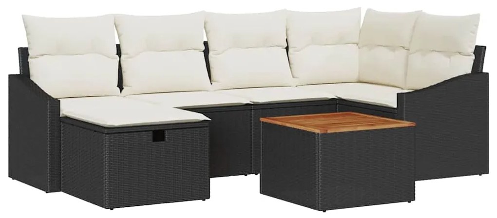 vidaXL Σετ Καναπέ Κήπου με μαξιλάρι 7 pcs Μαύρο Πολυ ράταν
