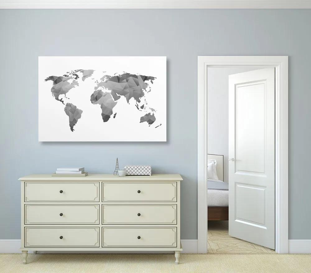 Εικόνα σε πολυγωνικό παγκόσμιο χάρτη από φελλό σε ασπρόμαυρο σχέδιο - 90x60  place