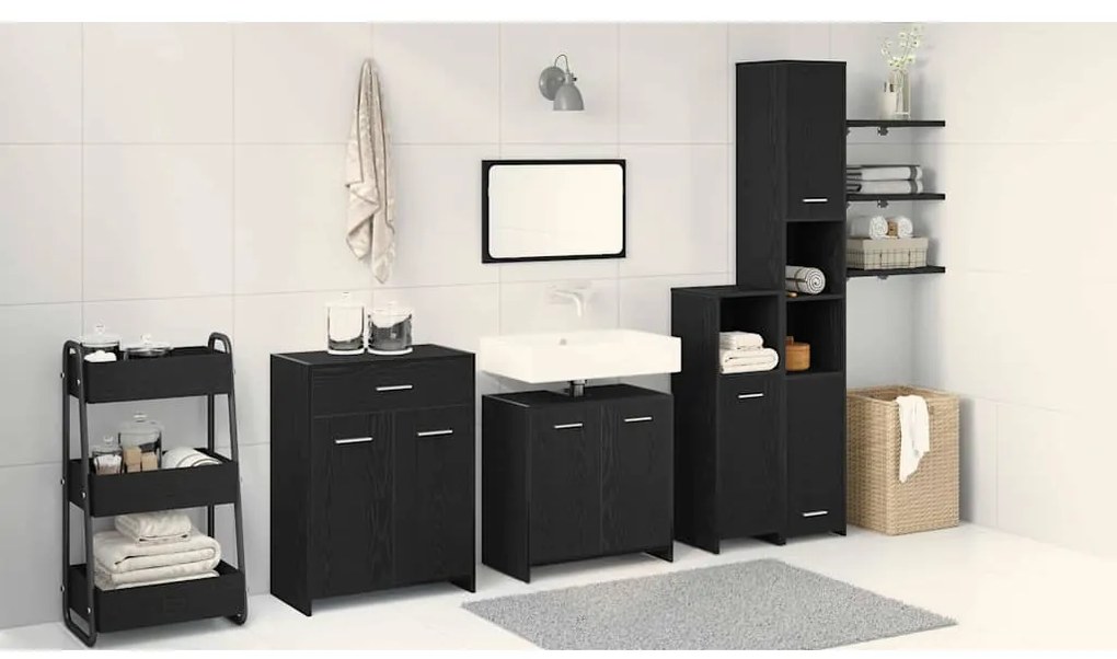 vidaXL Σειρά Επίπλων Μπάνιου 4 pcs Μαύρη Οξυά 30 x 30 x 183.5 εκ.