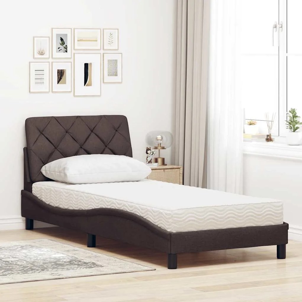 vidaXL Κρεβάτι με Στρώμα Σκούρο Καφέ 80x200 εκ. Υφασμάτινο