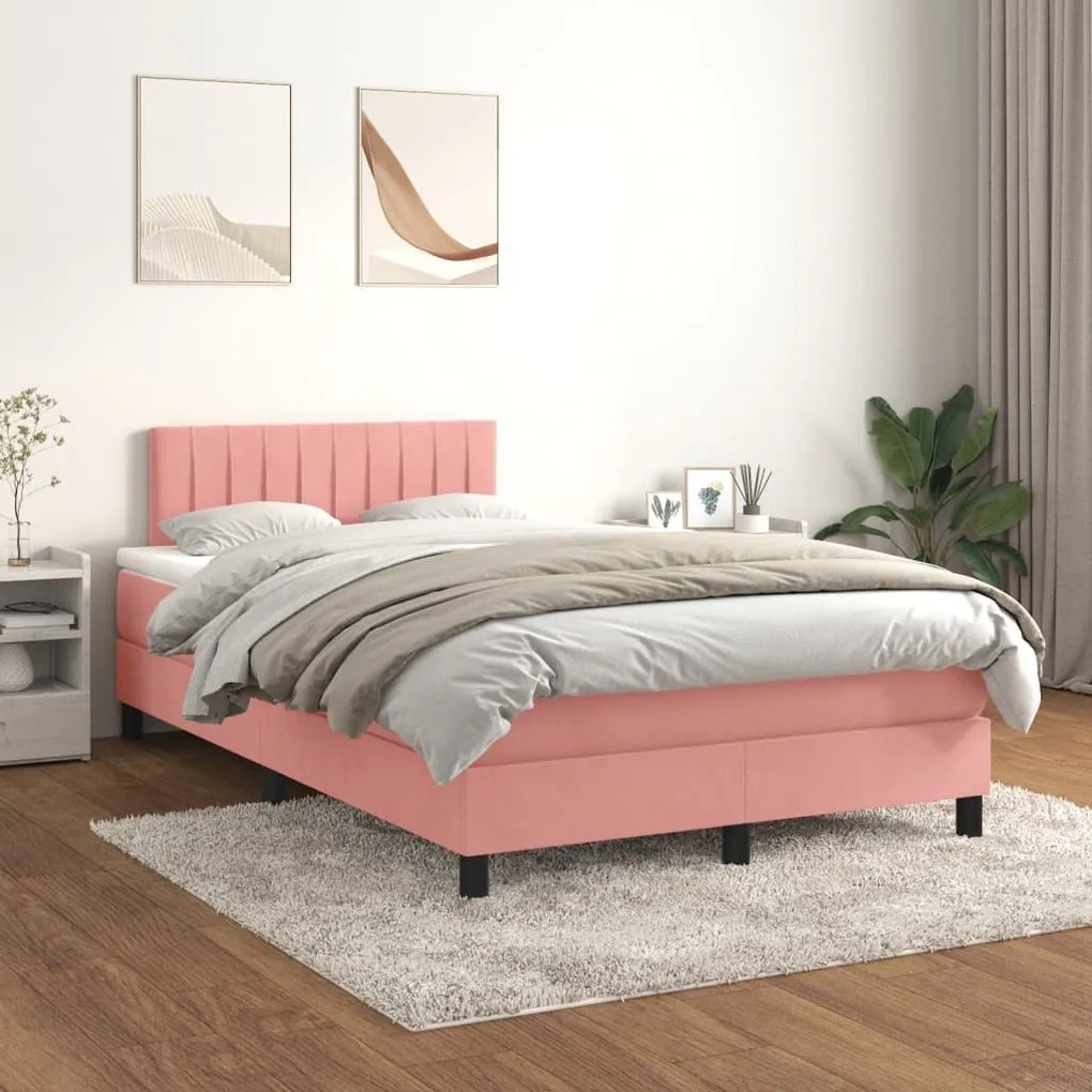 vidaXL Κρεβάτι Boxspring με Στρώμα Ροζ 120x200 εκ. Βελούδινο