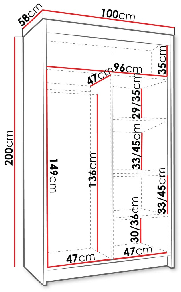 Ντουλάπα Atlanta 196, Άσπρο, 200x100x58cm, 89 kg, Πόρτες ντουλάπας: Ολίσθηση | Epipla1.gr