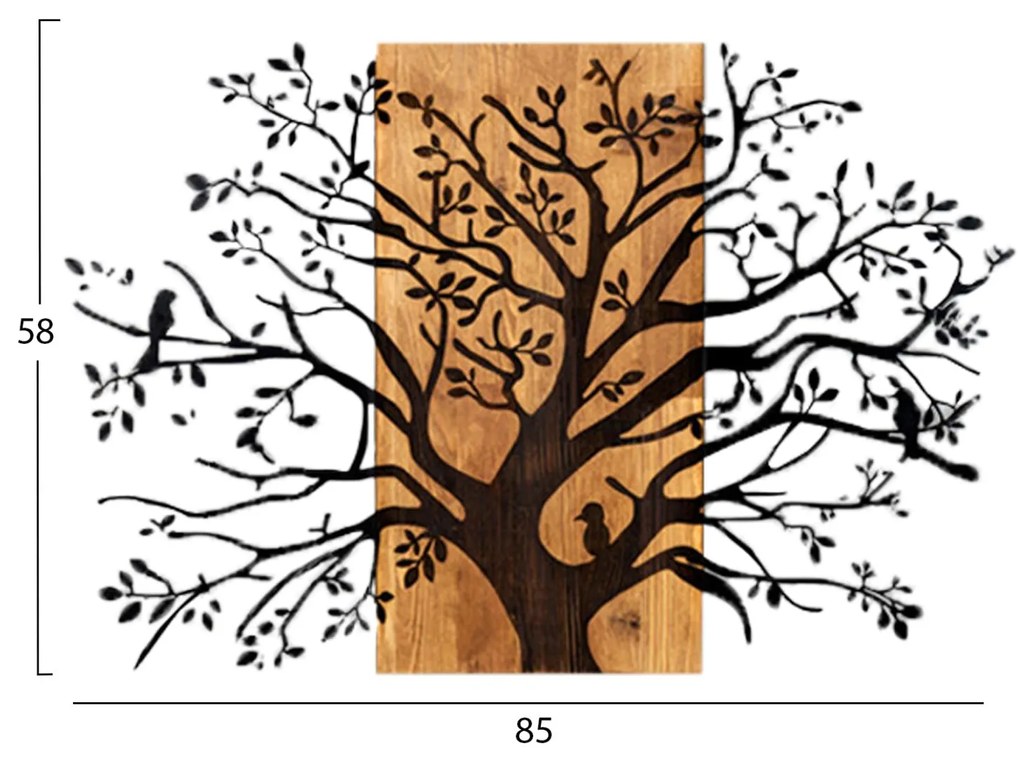 Διακοσμητικό Τοίχου C4806 Δέντρο Φύλλα Μετάλλου Μαύρα - Ξύλο 85x3(βάθος)x58Υεκ. 85x3x58 εκ.