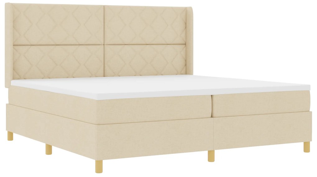 vidaXL Κρεβάτι Box Spring με Στρώμα & LED Κρεμ 200x200 εκ. Ύφασμα