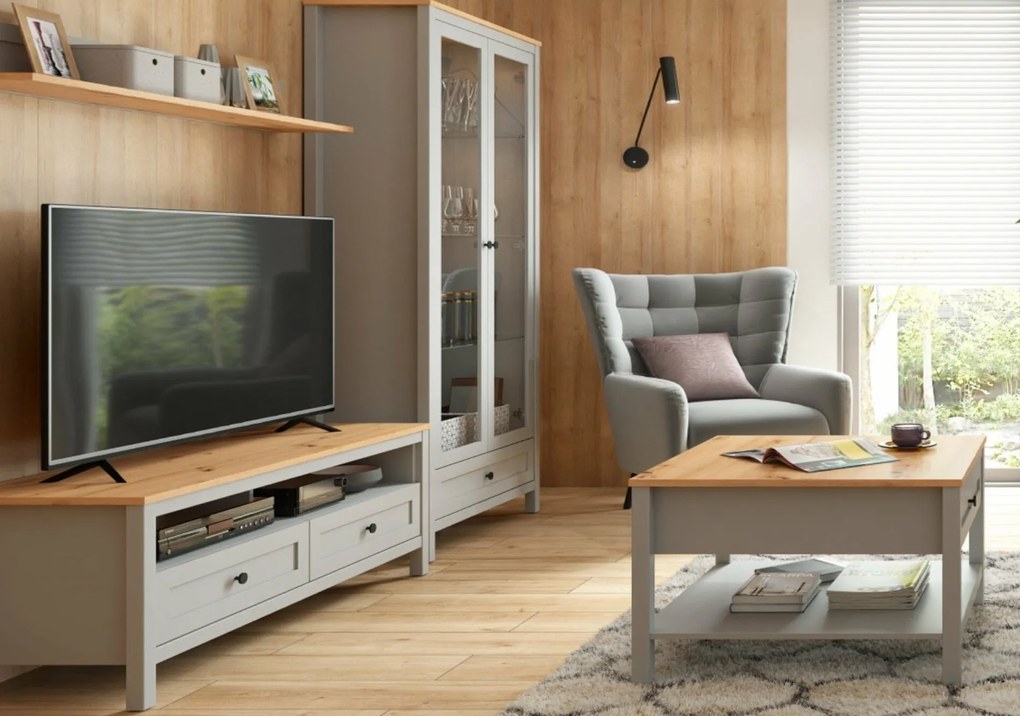 Τραπέζι Tv Boston DZ111, Γκρι, Ανοιχτό χρώμα ξύλου, 129x53x47cm, 36 kg | Epipla1.gr