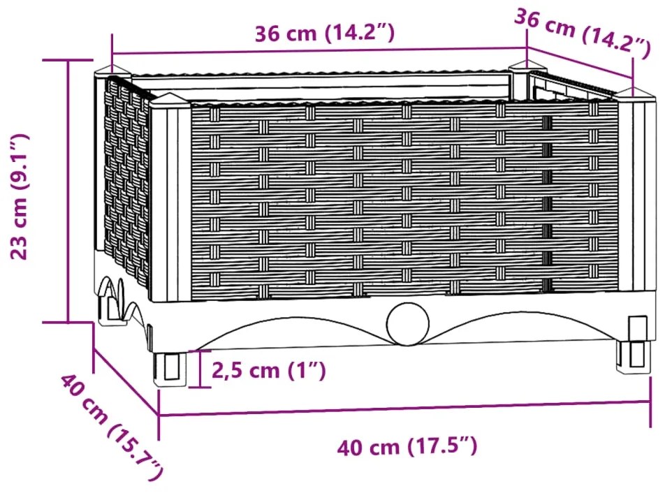 vidaXL Ζαρντινιέρα 40 x 40 x 23 εκ. από Πολυπροπυλένιο