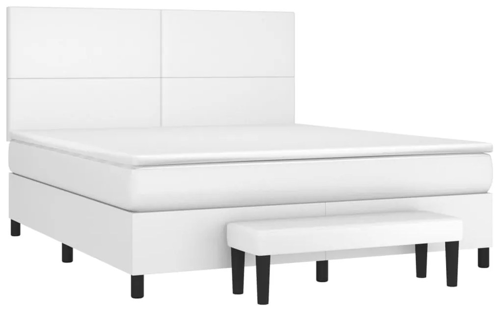 vidaXL Κρεβάτι Boxspring με Στρώμα Λευκό 160x200εκ.από Συνθετικό Δέρμα