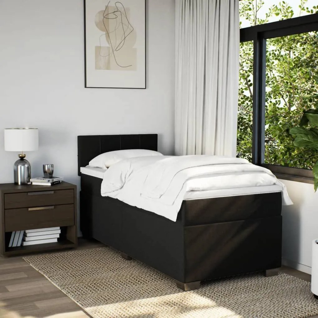Κρεβάτι Boxspring με Στρώμα Μαύρο 90x190 εκ.Υφασμάτινο - Μαύρο