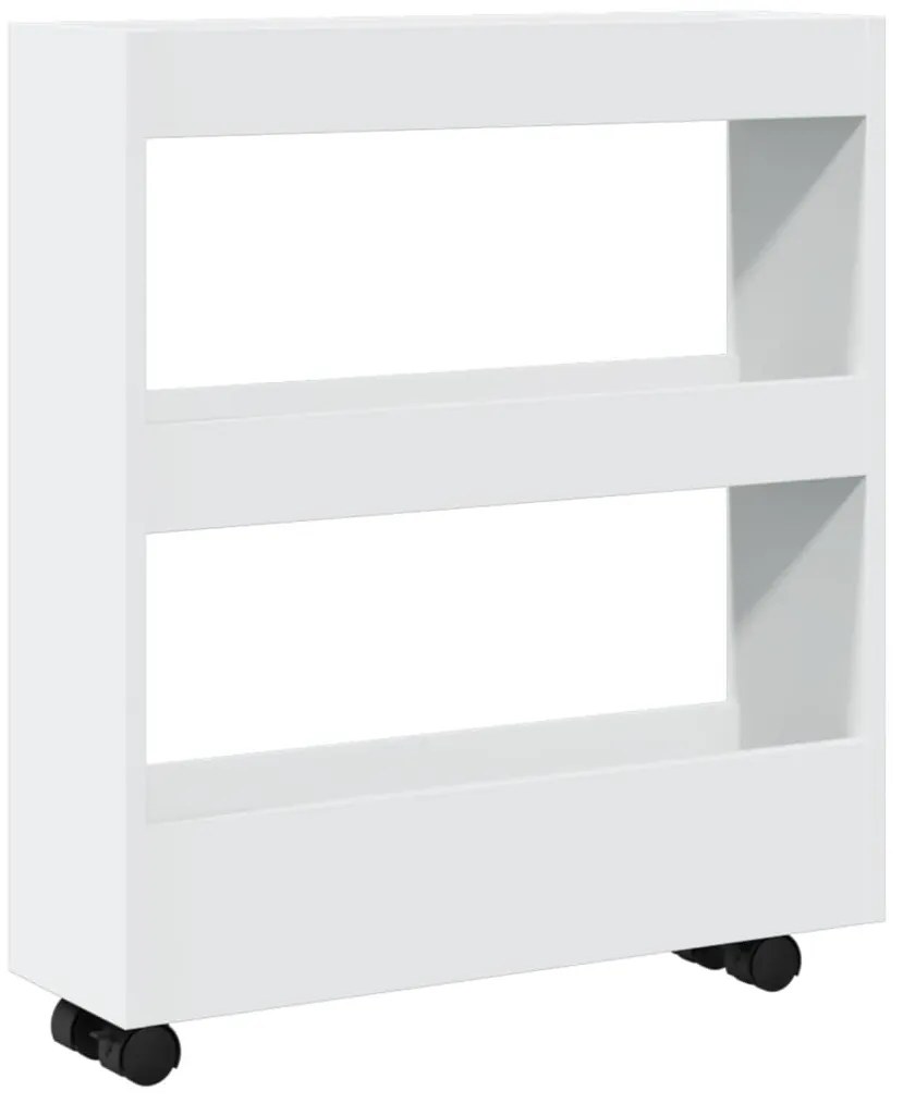 vidaXL Στενό Τρόλεϊ Αποθήκευσης 3 Επιπέδων από Λευκό Μηχανικά Επεξεργασμένο Ξύλο
