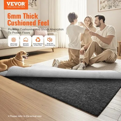VEVOR Non Slip Rug Pad Gripper 9&#039; x 12&#039; Carpet Mat 0.24&quot; Thick for All Floor