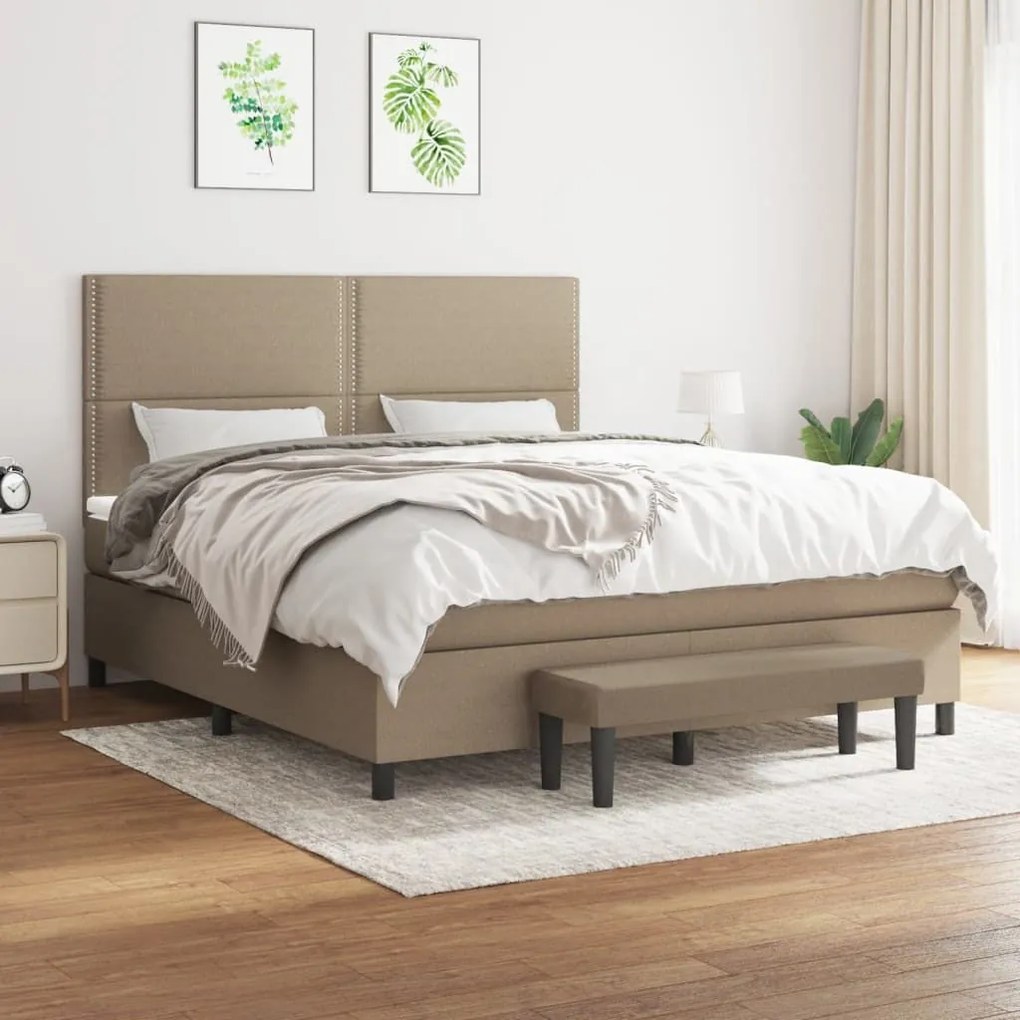 Κρεβάτι Boxspring με Στρώμα Taupe 180x200 εκ. Υφασμάτινο - Μπεζ-Γκρι