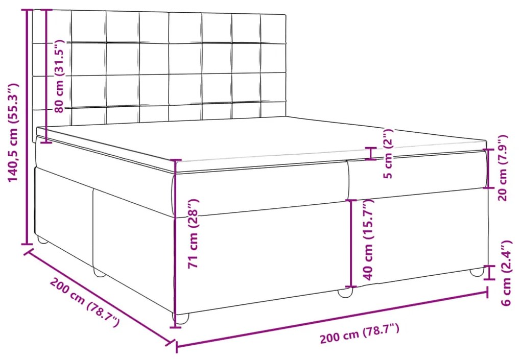 Κρεβάτι Boxspring με Στρώμα Σκούρο Γκρι 200x200 εκ. Υφασμάτινο - Γκρι