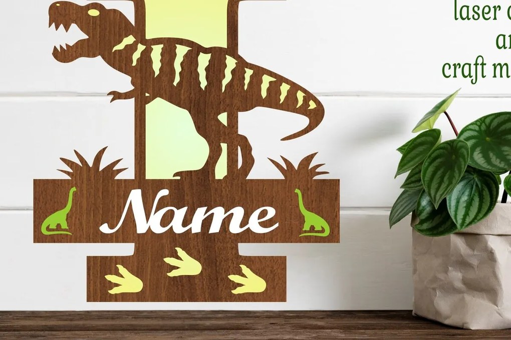 Σετ των 2 Intra απο ξύλο plywood 3mm-4mm πάχος – Μονόγραμμα T Rex με κεφαλαίο γράμμα I Αρχείο Δίασταση  20x20 cm INTRAFABR-74812435