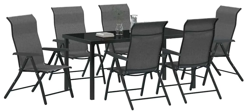 vidaXL Σέτ φαγητού για κήπο Ρυθμιζόμενο ύψος 7 pcs Γκρι Πολυ ράταν