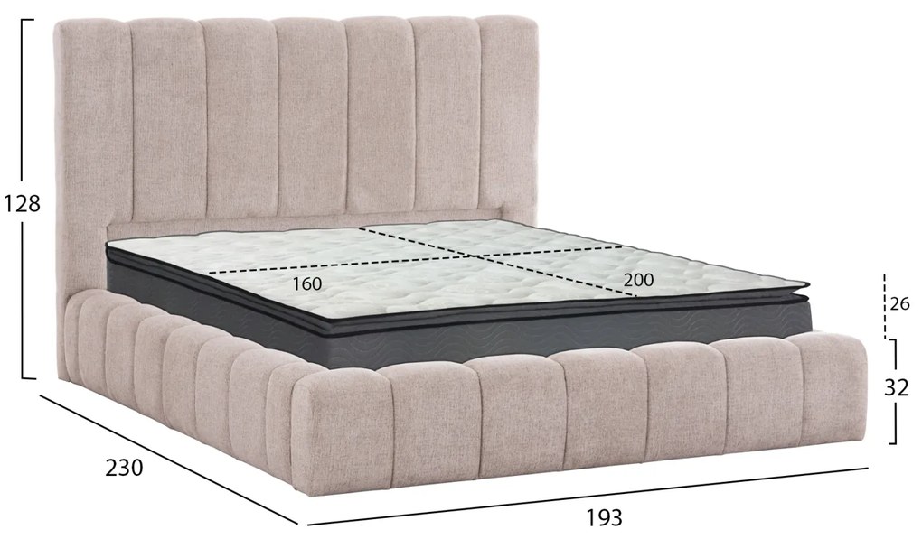 ΚΡΕΒΑΤΙ ΔΙΠΛΟ ΜΕ ΣΤΡΩΜΑ &amp; ΑΠΟΘ.ΧΩΡΟ REMO HM21167 ΜΠΕΖ ΜΠΟΥΚΛΕ--ΓΙΑ 160x200εκ