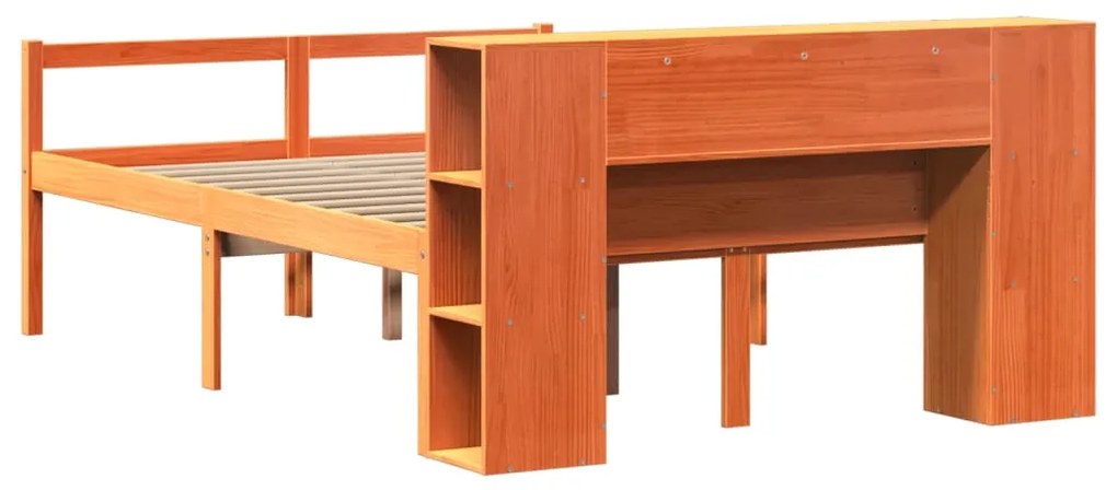 Κρεβάτι Βιβλιοθήκη Χωρίς Στρώμα Καφέ 120x200 εκ Μασίφ Πεύκο - Καφέ