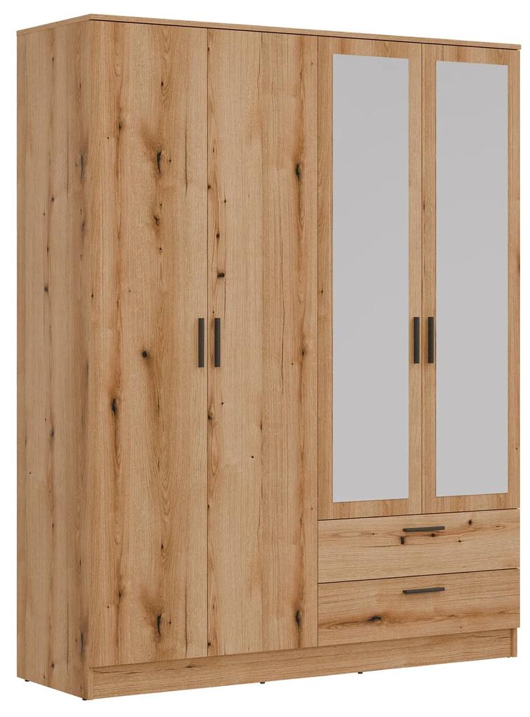 Ντουλάπα Orlando 223, Ελαφριά δρυς, 205x160x52cm, 126 kg, Πόρτες ντουλάπας: Με μεντεσέδες | Epipla1.gr