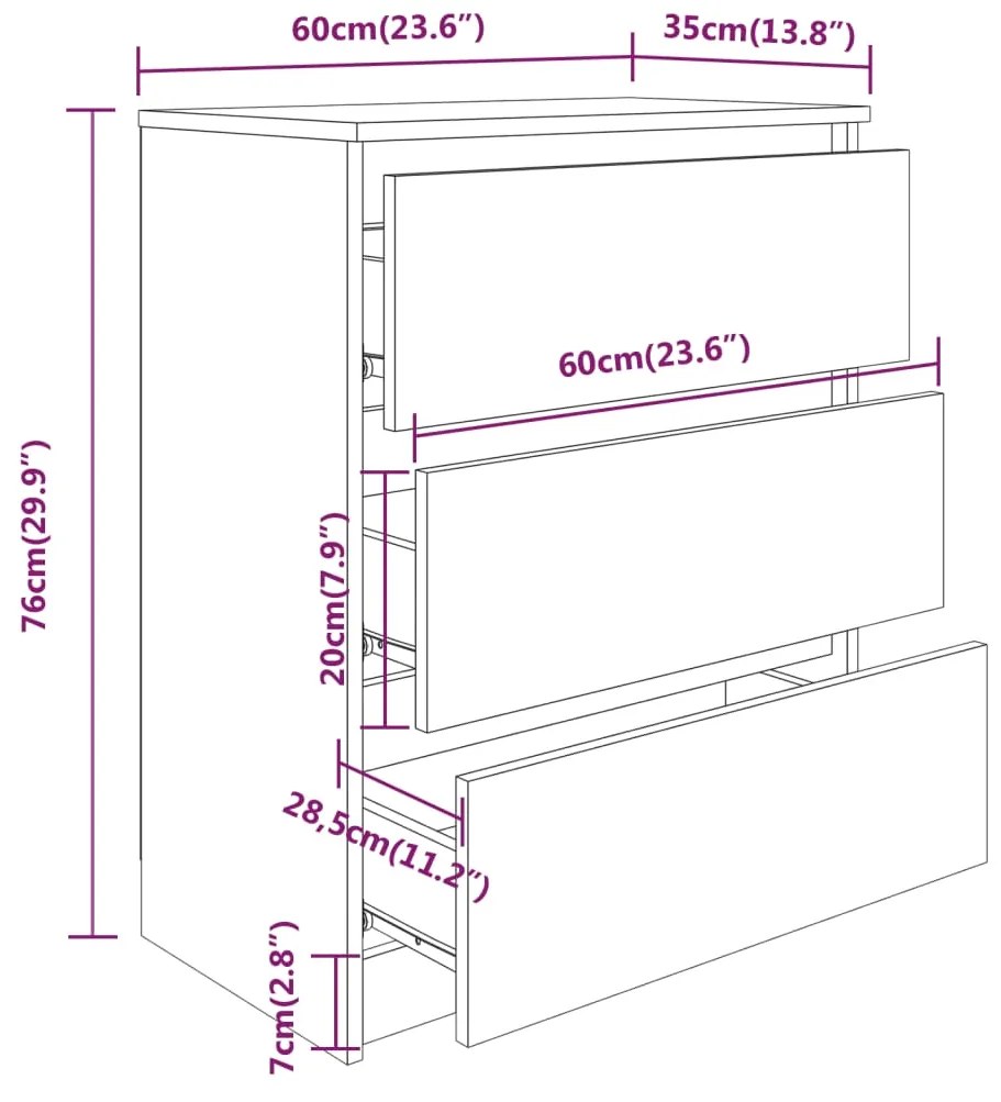 vidaXL Συρταριέρα Μαύρη 60x35x76 εκ. από Επεξεργασμένο Ξύλο