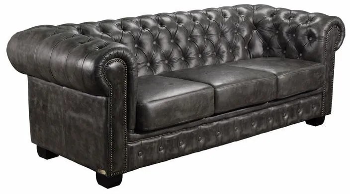 CHESTERFIELD Birmingham Καναπές 3Θέσιος Σαλονιού Καθιστικού, Δέρμα Antique Grey