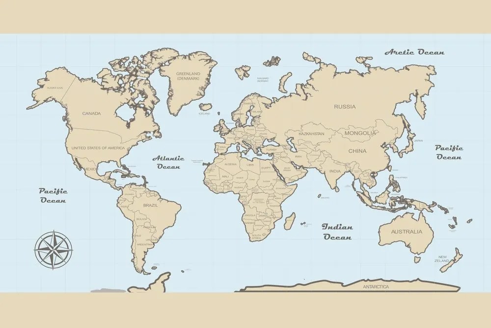 Εικόνα στον παγκόσμιο χάρτη φελλού με μπεζ περίγραμμα - 120x80  flags