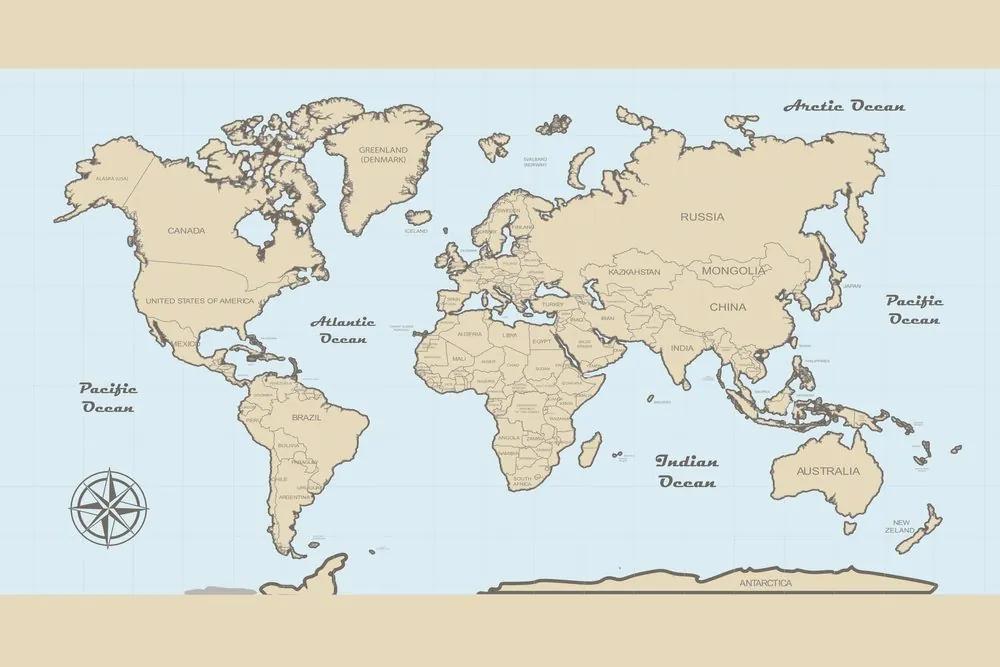Εικόνα στον παγκόσμιο χάρτη φελλού με μπεζ περίγραμμα - 90x60  wooden