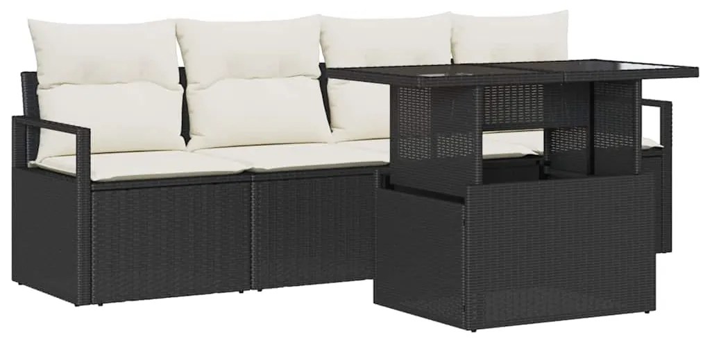 vidaXL Σετ Καναπέ Κήπου 5 pcs Μαύρο και κρεμ 100 x 55 x 73 εκ