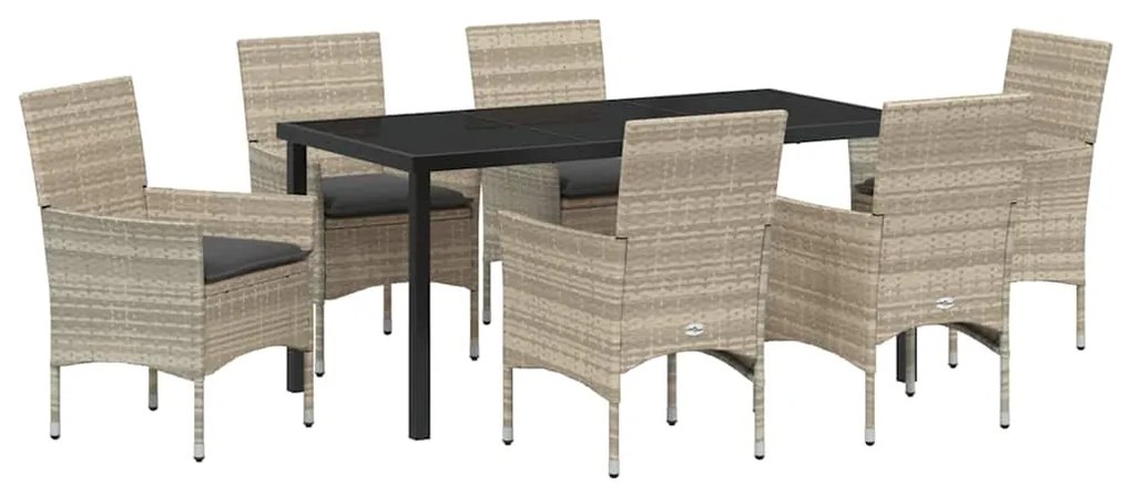 vidaXL Σέτ φαγητού για κήπο με μαξιλάρι 7 pcs Ανοιχτό γκρι Πολυ ράταν