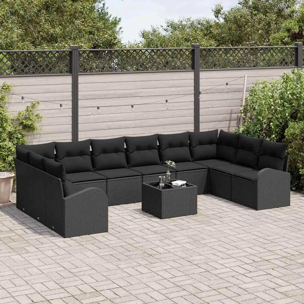 vidaXL Σετ Καναπέ Κήπου 11 pcs Μαύρο Πολυ ράταν