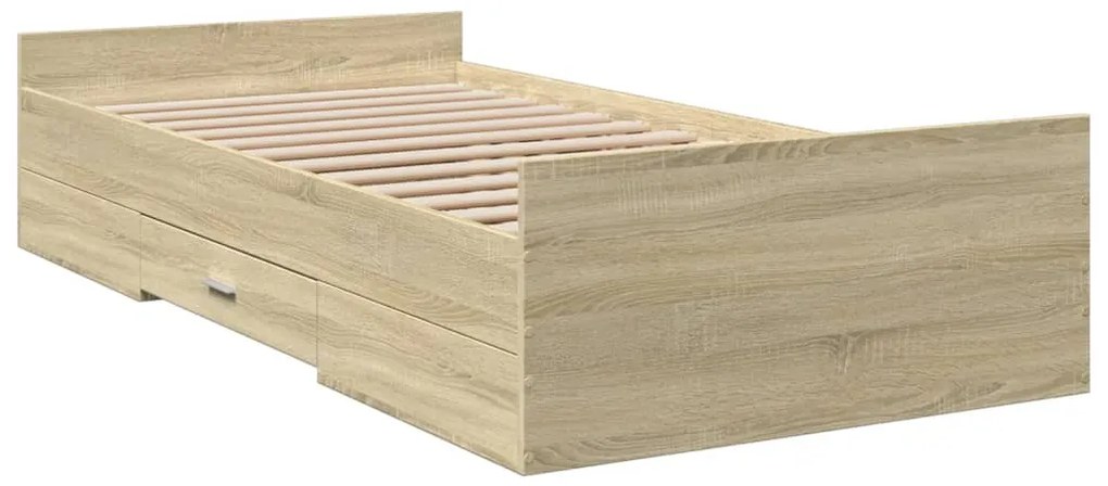 vidaXL Πλαίσιο Κρεβατιού με Συρτάρια Sonoma Δρυς 75x190 εκ. Επεξ. Ξύλο