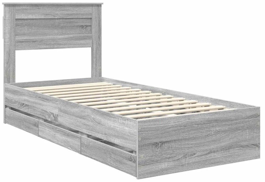 vidaXL Σκελετός Κρεβατιού Γκρίζο Σονομα 90 x 200 cm Μηχανήματος Ξύλο