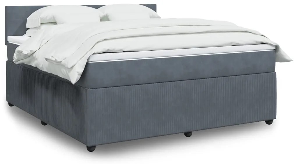 vidaXL Κρεβάτι Boxspring με Στρώμα Σκούρο Γκρι 180x200 εκ. Βελούδινο