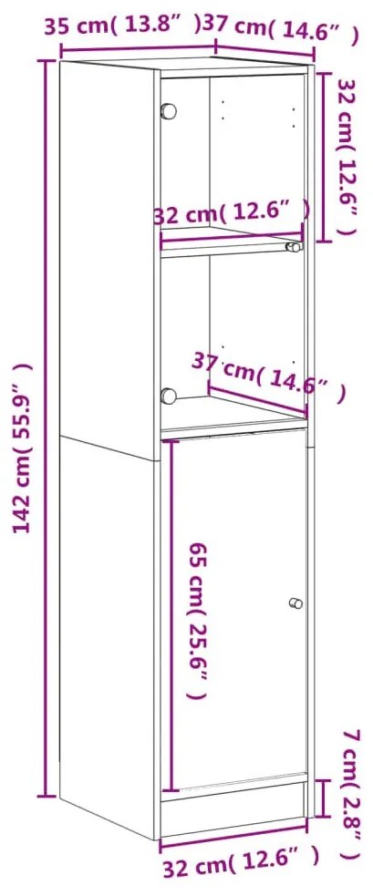 Ντουλάπι Sonoma Δρυς 35 x 37 x 142 εκ. με Γυάλινη Πόρτα - Καφέ