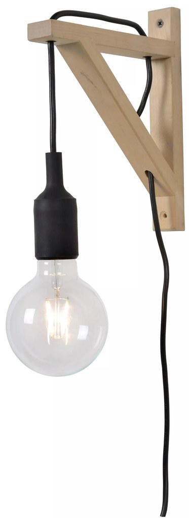 Φωτιστικό Επίτοιχο Lucide 08208-01-30 FIX Μαύρο Ματ (Black Mat)|Ξύλο Φυσικό χρώμα (Wood Natural Finish)