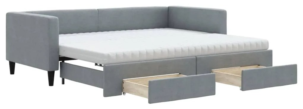 vidaXL Καναπές Κρεβάτι Συρόμενος Αν. Γκρι 90x190 εκ.Ύφασμα &amp; Συρτάρια