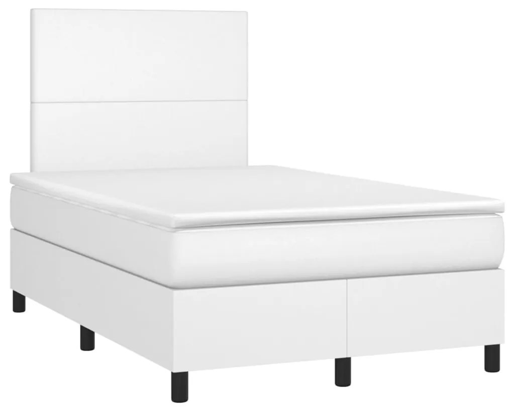 Κρεβάτι Boxspring με Στρώμα &amp; LED Λευκό 120x200 εκ. Συνθ. Δέρμα - Λευκό