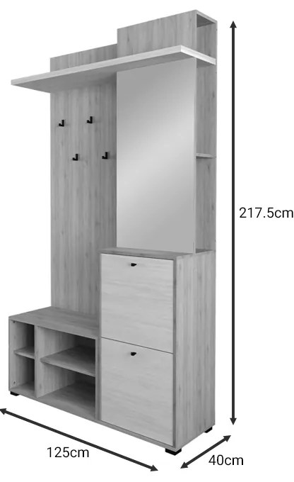 Έπιπλο εισόδου Louisen pakoworld oak-λευκό μελαμίνης 125x40x217.5εκ
