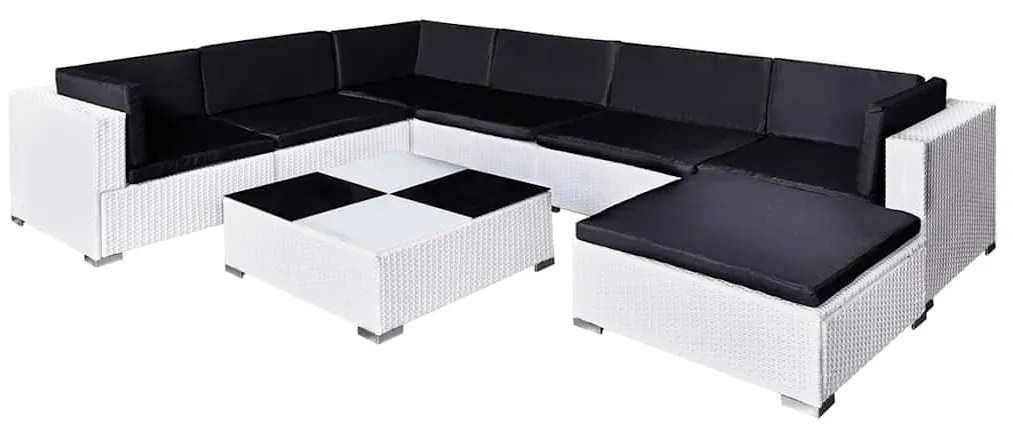 vidaXL Σαλόνι Κήπου 8 Τεμαχίων Λευκό από Συνθετικό Ρατάν με Μαξιλάρια