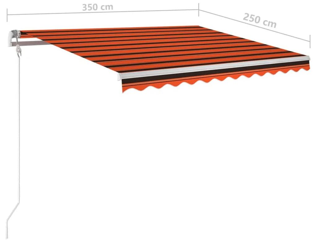 Τέντα Συρόμενη Αυτόματη με Στύλους Πορτοκαλί/Καφέ 3,5x2,5 μ. - Πολύχρωμο
