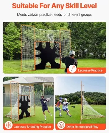 VEVOR 12x9 ft 3-IN-1 Lacrosse Goal Net with Backstop Target Rebounder Equipment