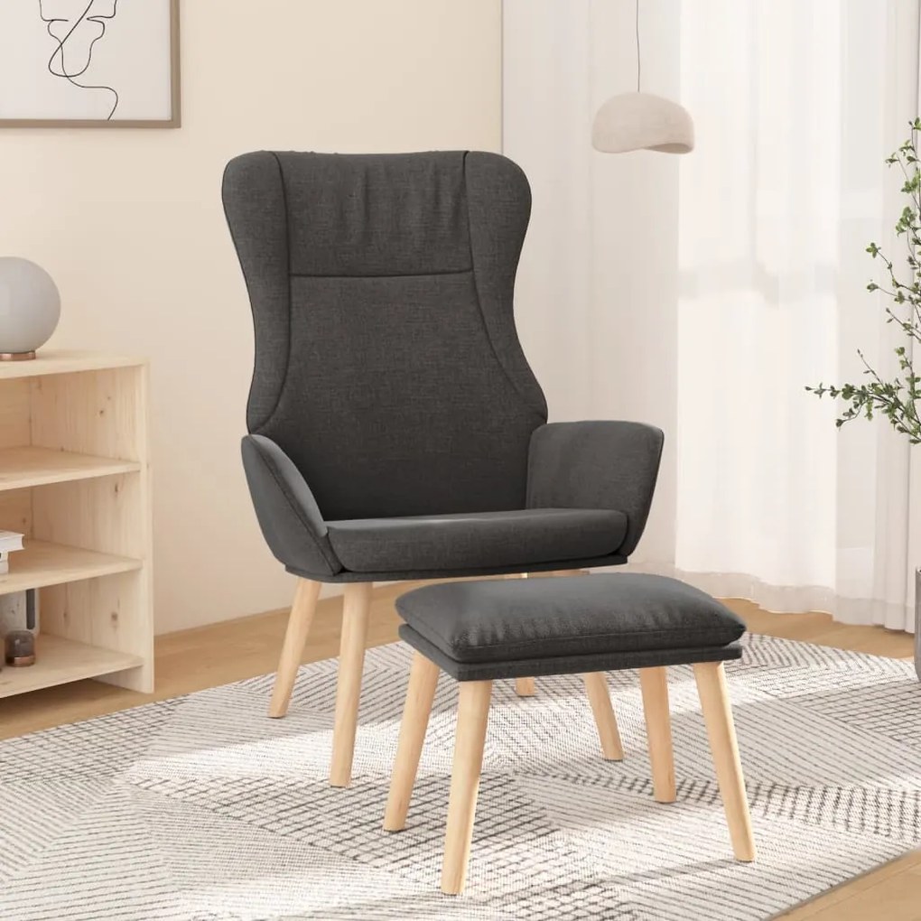 vidaXL Πολυθρόνα Relax Σκούρο Γκρι Υφασμάτινη με Υποπόδιο