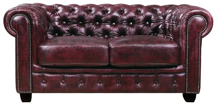 WOODWELL CHESTERFIELD Birmingham Καναπές 2Θέσιος Σαλονιού Καθιστικού, Δέρμα Antique Red 155x91x74cm Ε9574,24