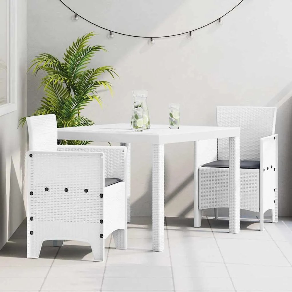 vidaXL Σέτ φαγητού για κήπο 3 pcs Λευκό Rattan Polt