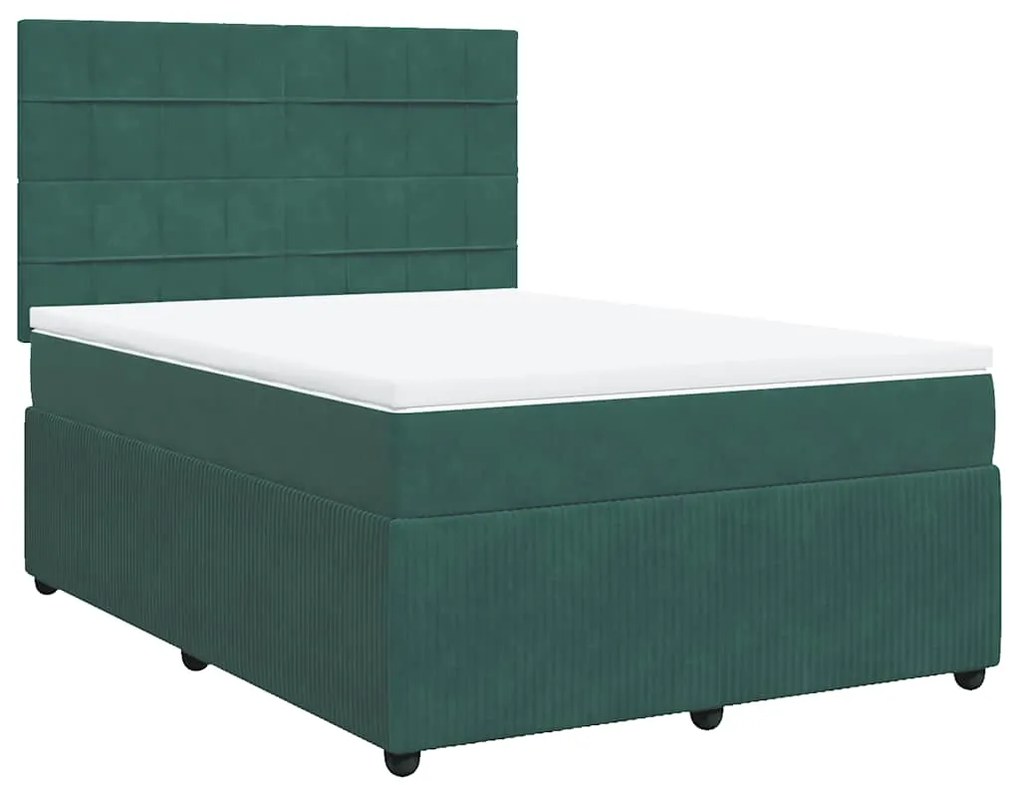 vidaXL Κρεβάτι Boxspring με Στρώμα Σκούρο Πράσινο 140x190εκ. Βελούδινο